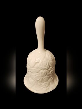 Porcelain Floral Embossed Decorative Bell - Cream Rose Accent